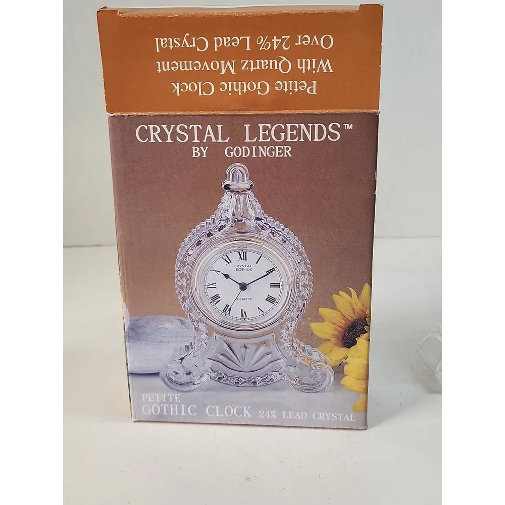 Vintage Godinger Crystal Legends Petite Gothic Clock‎ 24% Lead Crystal Open Box